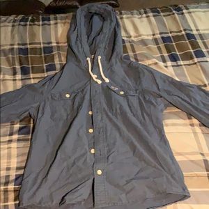 Button up shirt with a hood